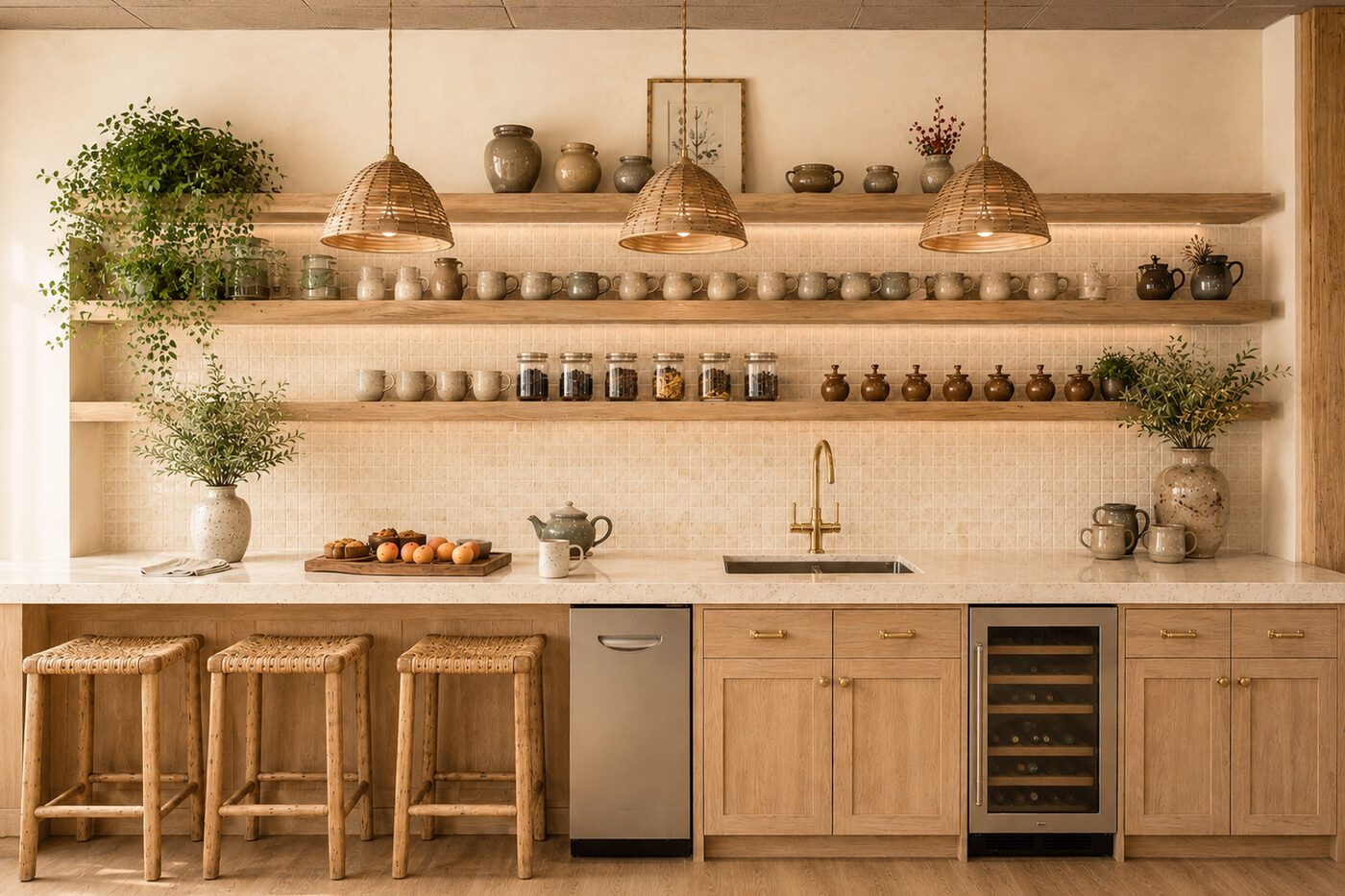 The tea bar, with mineral teas, fruit, and nourishing snacks for mothers